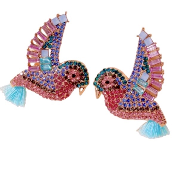 Jewelry - NEW Rhinestone, tassel, multicolor bird design stud earrings, Gorgeous!!